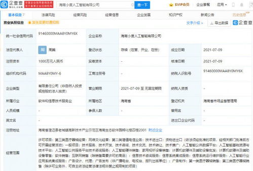海南成立人工智能公司，注冊資本1000萬，專注軟件開發